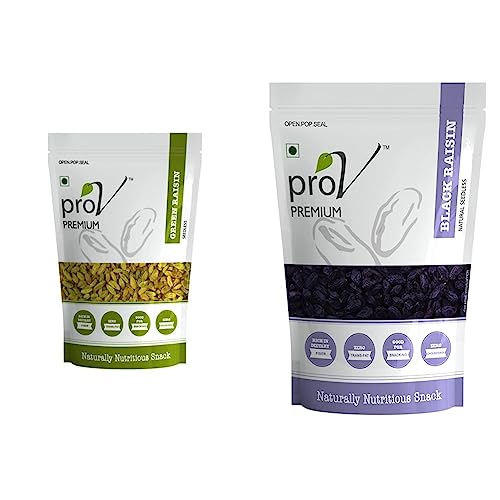 Image of ProV Premium Green Raisins 250g - Iron Rich, Sweet & Tasty & Black Raisins 250g - High Antioxidant, Natural Sweetness, Energy Booster - Chef Sanjeev Kapoor's Choice