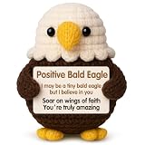 Positive Bald Eagle with Inspirational Card - Handmade Crochet Animals Gifts for Friends, Dad, Son - Birthday Encouragement Decor - Eagle Scout Gift for Boy - Graduation Gift for Him Her