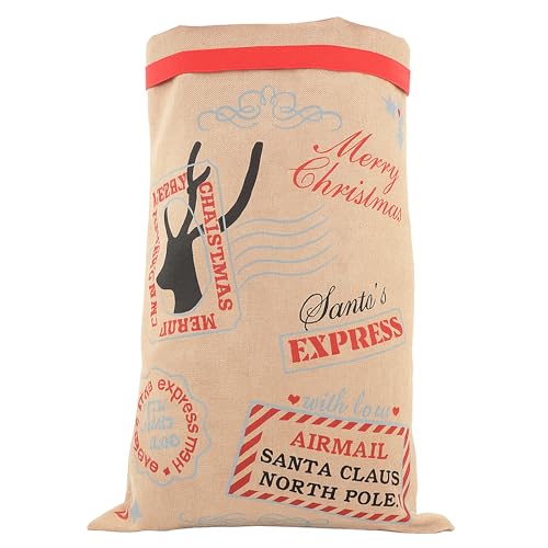 Sac cadeau de Noël en toile de jute grand format 70x50 hotte cordon réutilisable imprimé