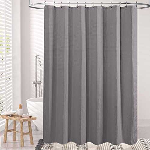 AmazerBath Extra Long Shower Curtain Waffle, Heavy Duty Fabric Shower Curtains with Waffle Weave Hotel Quality Bathroom Shower Curtains, 72 x 84 Inches (Grey) by AmazerBath - Image 7