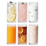 Eden & Willow Striped Highball Glasses | Durable and Stylish, Tumblers for Cocktails, Hot and Cold Drinks (Set of 6, 350ml)