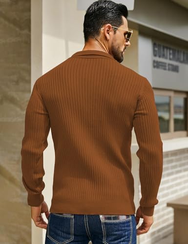 Image of DENIMHOLIC Men's Cotton Full Sleeve Collar Polo Sweater for Men, Rib Knitted Sweaters for Men Winter Sweater for Man