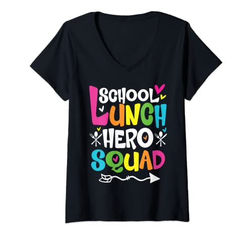 Womens School Lunch Hero Squad of Cafeteria Lady Worker Funny Gifts V-Neck T-Shirt