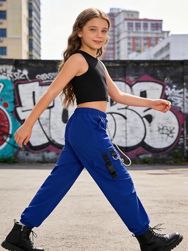 Image of Girls 2 Piece Outfit Set for Tween Girls, Sleeveless Crop Tank Top & Cargo Pants Jogger Set