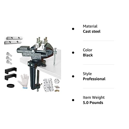 Dual-Purpose Combined Bench Vise Or Table Vise, Multifunctional Jaw, Universal Rotate 360° Work Clamp-On Visewith Quick Adjustment, 3.3" Black #TOP7