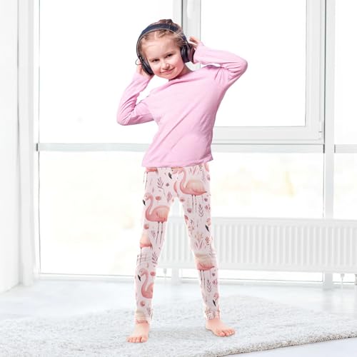 Wusikd Cute Pink Flamingo Girls' Leggings Toddler Doodles Crown Kids Yoga Pants Dance Active Tights 4T4