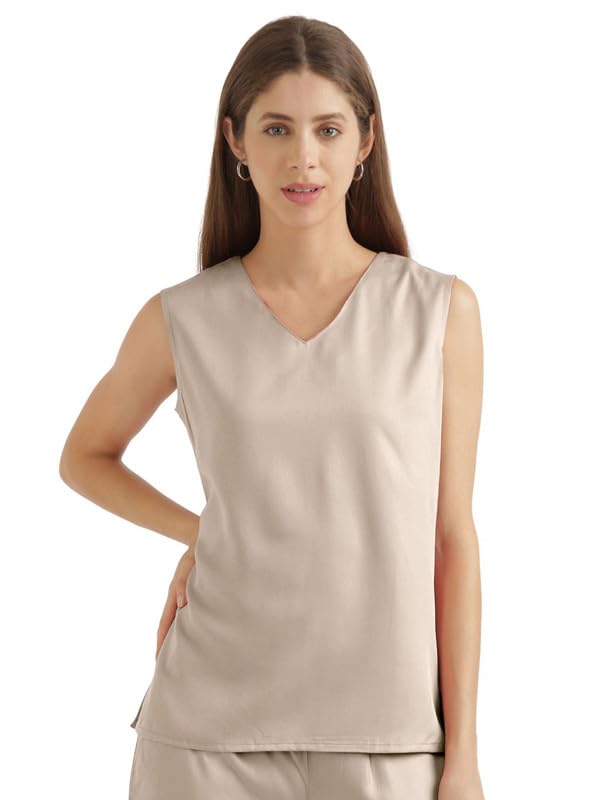 Image of SAADAA V-Neck Tops for Women| Viscose Fabric | Sleeveless Design | Relaxed Fit for Everyday Comfort | Office & Casual Wear