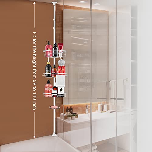 Lucalda Corner Shower Caddy Tension Pole, Stainless Steel Pole Organizer, Rustproof Shower Corner Shelf, Adjustable Shower Shelf With 4 Tier Baskets And 1 Towel Bar, 59-110 Inches, Silver #TOP1
