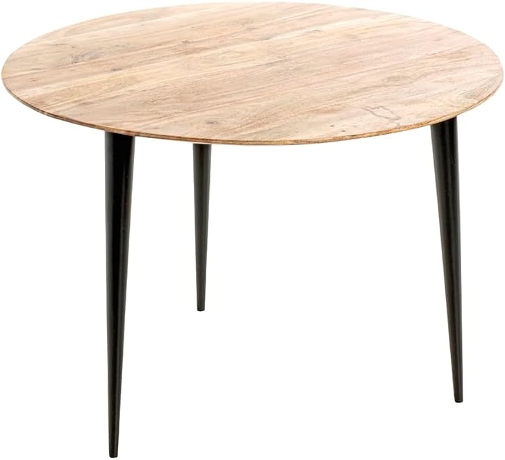 HAKU Side Table Round Acacia Solid Wood Metal Frame Black Round Sofa Table Coffee Table Dimensions H 46 x Diameter 65 cm Style Modern