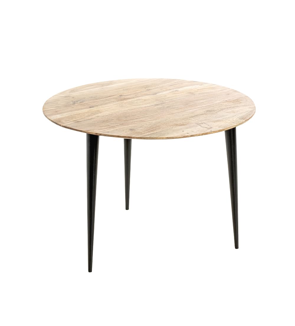 HAKU round Side Table, solid acacia wood, metal frame, black, round sofa table, coffee table – Dimensions: H 46 x Ø 65 cm Style: Modern