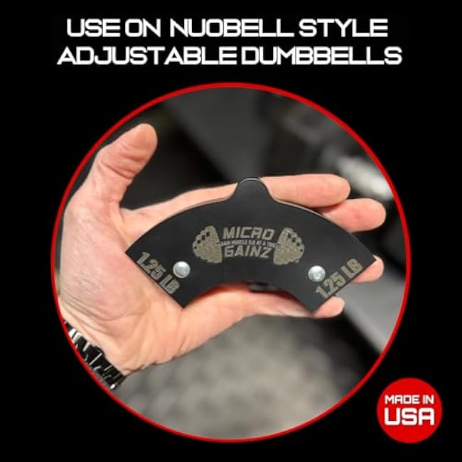 Micro Gainz 1.25LB Magnetic Weight Attachment for Nuobell Style Adjustable Dumbbells, Choose 2 or 4 Piece Magnetic Weight Plates, Ideal for Micro Loading Dumbbells, Made in USA
