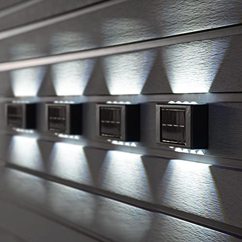 Festive Lights Lámpara de pared solar para exteriores, IP44, 8 ledes brillantes, color blanco, paquete de 4 unidades