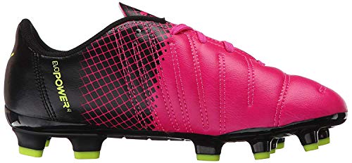 Puma Unisex-Child Evopower 4.3 Firm Ground Soccer Shoe, Pink Glo/Safety Yellow, 4 B US Big Kid