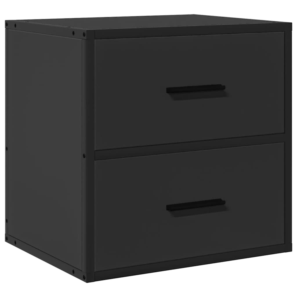 Table de chevet murale noire 40cm avec 2 tiroirs en bois et métal