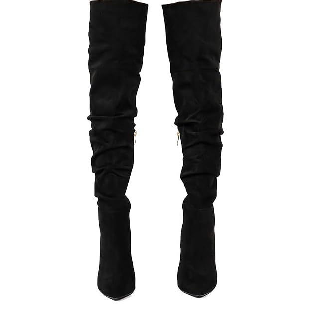 Womens fall and winter show thin pointed over knee pile shoes with thin heel Womens boots