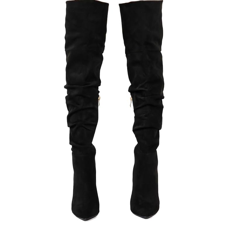 Womens fall and winter show thin pointed over knee pile shoes with thin heel Womens boots