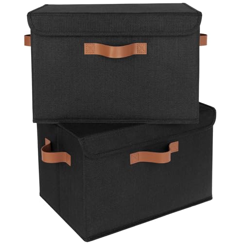 GRANNY SAYS Boîtes de rangement en tissu avec couvercles, lot de 2 boîtes de rangement pour vêtements, boîtes de rangement pour le haut de l'armoire avec...