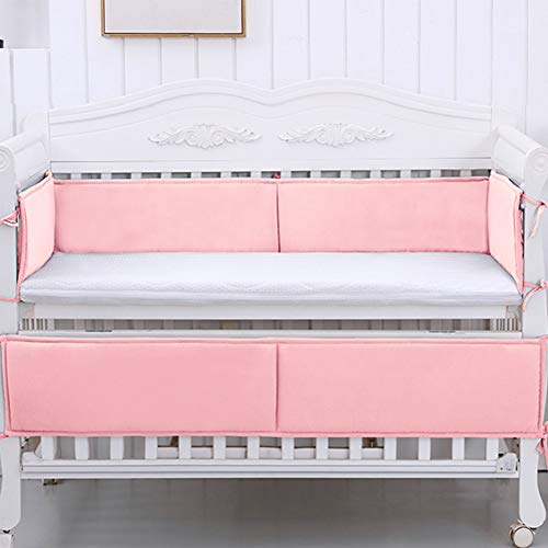 Breathable Crib Liner Protector, WOOPOWER 4-Piece Baby Crib Bumper Safety Guard Pad with Thick Padding Machine Washable,Mesh Crib Liner Nursery Bed Essential for Boys Girls