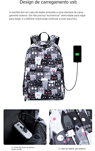LuckyWin kit mochila escolar infantil menina mochila feminina grande impermeável lancheira termica f