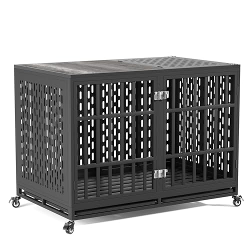 Huddycove 48inch Heavy Duty Dog Crate Compatible with Optional Divider, Extra Large Kennel for High Anxiety Dogs, Indestructible Pet Cage Indoor, Double Dog Crate for 2 Small Dogs