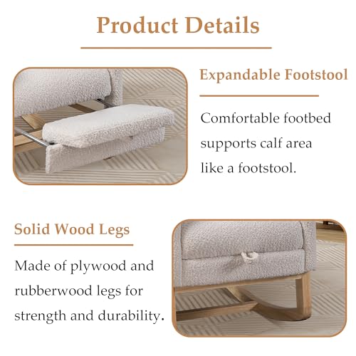 Nurseryrockingchairwithfootrestupholsteredgliderchairwithtwosidepocketshighbacknursingchairrockeraccentarmchairforbedroomlivingroomivory Urban Country Home Decor Nursery rocking chair with foot rest upholstered glider chair with two side pockets high back nursing chair rocker accent armchair for bedroom living room ivory urban country home decor