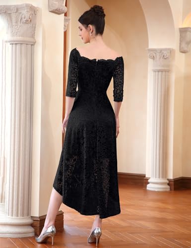 Dressystar Women's Lace Wedding Guest Dress Hi-Lo Off Shoulder Cocktail Party Bridesmaid Swing Formal Dresses Black M by Dressystar - Used condition - Image 10