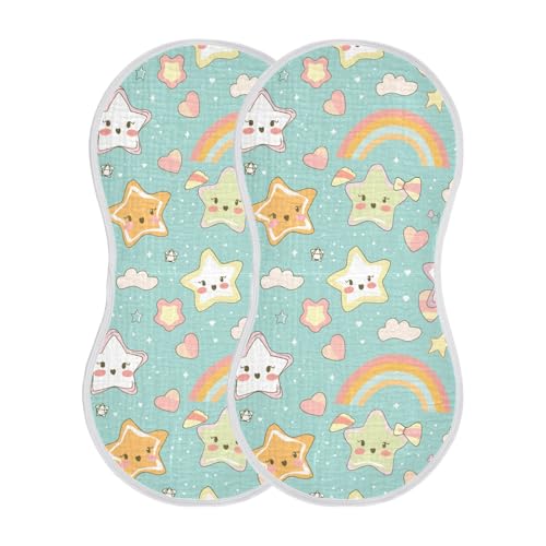 Bow Star Cartoon Cotton Baby Burp Cloths Good Absorbent Baby Feeding Cloth for Unisex Set of 2, 22x11in