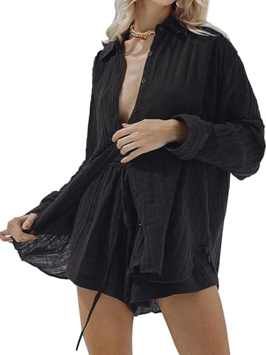Ensembles 2 pièces mode femme comprenant chemisier boutonné et short loungewear