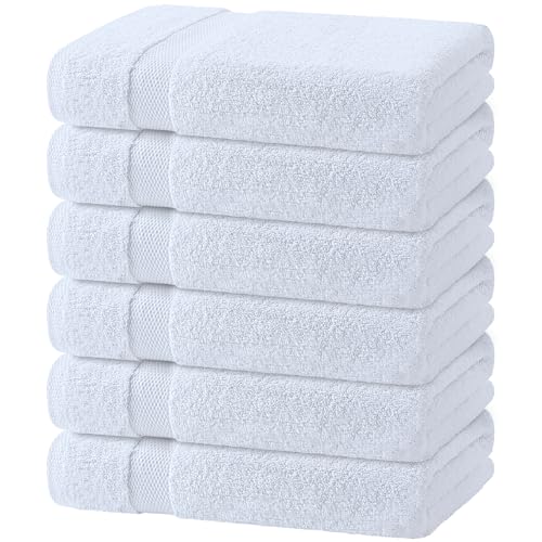 Image of White Bath Towels 24x50 Inch, 6 Pack - Extra Absorbent Cotton Towel Set for Bathroom