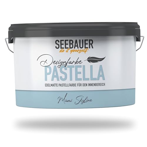 SEEBAUER diy Pastellfarbe PASTELLA Blau 2,5L (Miami Skyline) Edelmatte Wandfarbe Hellblau - Innenfarbe sehr hohe Deckkraft - Matt, Abwaschbar und Tropffrei