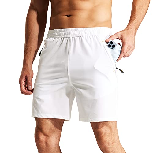 Image of MIER Men's Quick Dry Running Shorts with Zipper Pocket Elastic Waist Athletic Workout Exercise Shorts