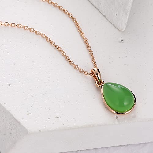 Moonffay Green Natural Gem Teardrop Necklaces,18K Rose Gold Plated Jewelry Crystal Waterdrop Pendant Necklace Birthday Gifts For Women Girls(Green) #TOP1