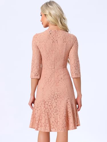 Image of Allegra K Women Elegant Lace Ruffles 3 /4 Sleeves Bodycon Fishtail Dress | Slightly stretchy. Invisible zipper. Floral ruffled hem. Cocktail, Evening, Party, Date. Feminine charm.