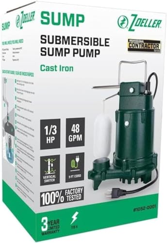 Zoeller Pro Series 1052 w/ Non-Clogging Vortex Impeller, Moves 48 Gallons Per Minute, 1/3HP 115-Volt Cast Iron Submersible Sump Pump - Thumbnail 4