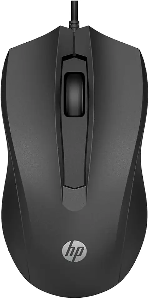 Mouse com Fio HP USB 100 – Sensor Óptico de 1600 DPI, Design Ambidestro, Conectividade USB-A, Compatível com Windows e macOS, Plug & Play, Preto (6VY96AA)