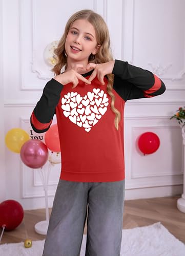 Image of Ithalt Kids Valentine Shirt Girls Valentines Shirts Cute Heart Graphic Long Sleeve Tee Tops 4-14y