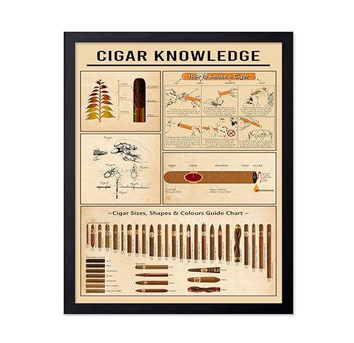 Poster Master Cigar Knowledge Poster - Cigar Sizes, Shapes & Colors Guide Print - Infographic Art - Cigarette Art - Educational Art - Typography Art - Great Living Room Decor - 11x14 Black Framed