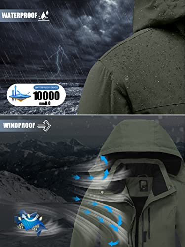 Free Soldier Men's Waterproof Ski Snow Jacket Fleece Lined Warm Winter Rain Jacket With Hood Fully Taped Seams(Army Green,L) #TOP3