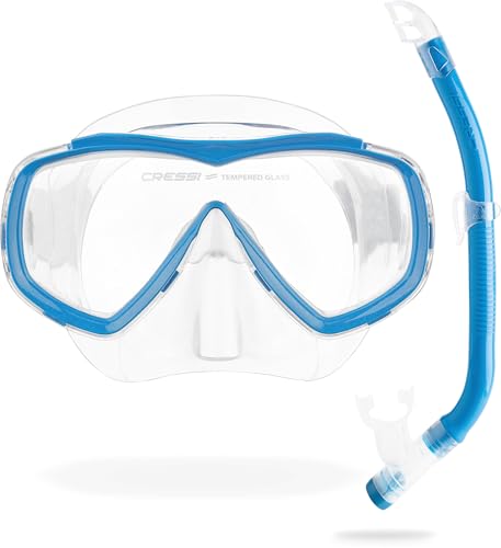 Cressi Estrella Jr Combo - Maske Estrella Jr + Schnorchel Top zum Tauchen und Schnorcheln, Transparent/Blau, Einheitsgröße, Kinder Unisex