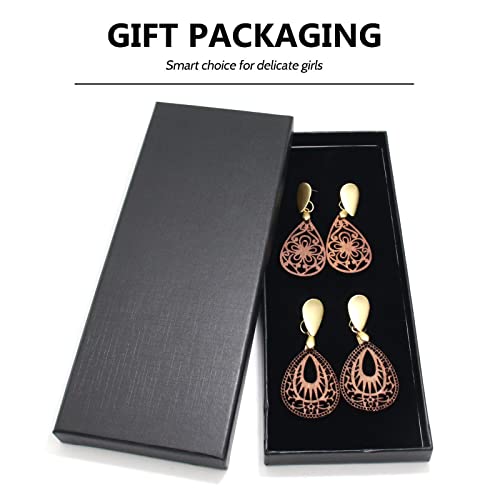 Wovanoo Wood Earrings 2 Pairs Natural Wooden Teardrop Earrings Waterdrop Drop Dangle Earring For Women W Brown #TOP6