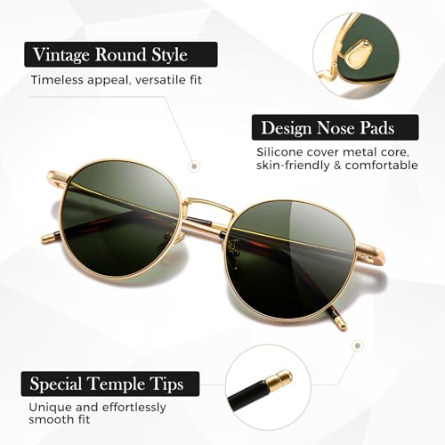 Image of SUNGAIT Ponderable Metal Round Sunglasses for Men Women Classic Vintage Polarized Circle Sun Glasses