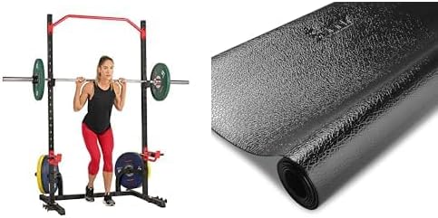 Sunny Health & Fitness Power Zone Squat Stand Rack Power Cage - SF-XF9931 + Treadmill Mat -Large - NO. 074-L