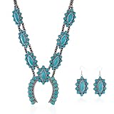 Montana West Rustic Couture's Western Squash Blossom Turquoise Jewelry Set for Women Cowgirl Country Collar Necklace Earrings RNS-1003TQ
