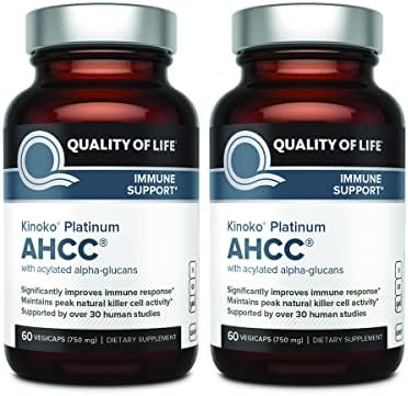 Quality of Life 2 Pack AHCC Kinoko Platinum 750 mg– Premium Immune Support Supplement 60 Count Bottles