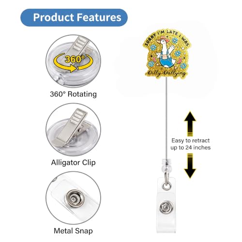 Funny Dilly Goose Nurse Badge Reel, Cute Sweet Gift Retractable Swivel Clip, Country Meme Sorry I'm Late I was Dilly Dallying ID Badge Holder for Uniform Lanyard, Nursing Student Doctor Office Staff - Image 2