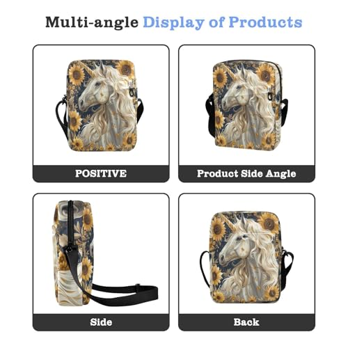 Retro unicorns Sunflowers small messenger bag for men Small Crossbody Bag For Women Cross Body Purses Adjustable Strap for Travel Travel4