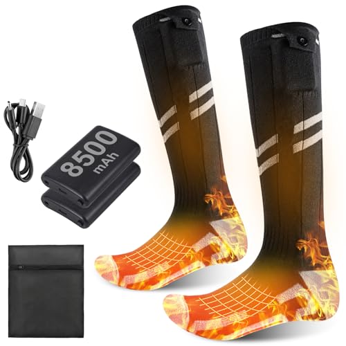Olycism Calcetines Electricos Calefactables Hombre y Mujer con Batería De 8500 mAh, Calcetines Termicos Frio Extremo de Suela Completa, Calcetines Calefactables Recargables Y Lavables (Talla M)