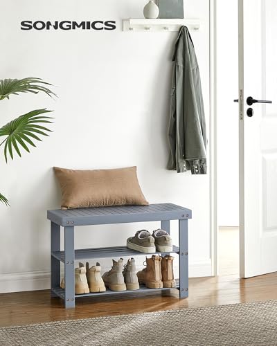 Image of SONGMICS Shoe Rack Bench, 3-Tier Bamboo Shoe Storage Organizer, Entryway Bench, Holds Up to 286 lb, 11.3 x 27.6 x 17.8 Inches, for Entryway Bathroom Bedroom, Grey ULBS04GY