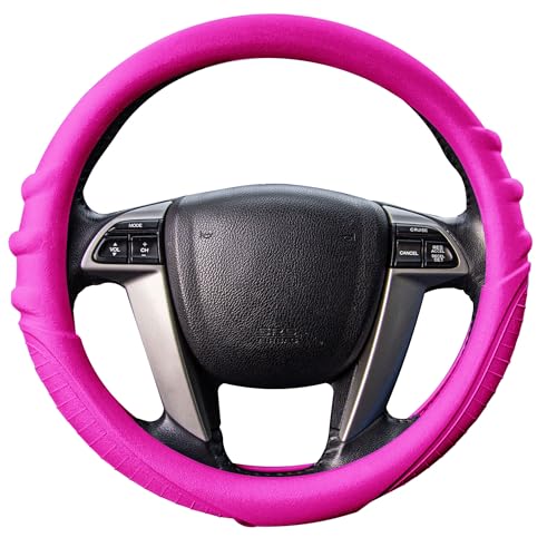 FH Group Universal Fit Silicone with Grip and Pattern Massaging Grip Steering Wheel Cover Fits Most Cars, SUVs, Trucks, and Vans Hot Pink