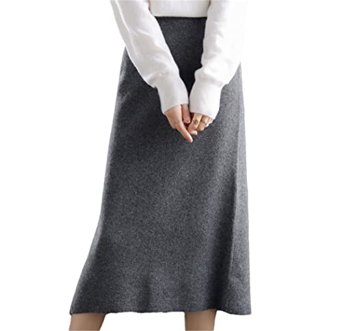 Jupe longue en tricot 100 % laine taille haute coloris Dark Gray taille 36